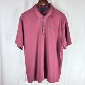 Under Armour Loose Short‎ Sleeve HeatGear Burgundy Performance Golf Polo Sz 2XL